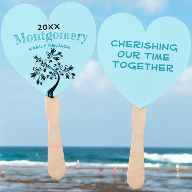 Family Reunion Modern Aquamarine Floral Tree Hand Fan (Creator Uploaded)