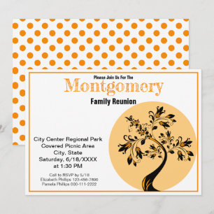Family Reunion Modern Orange and Black Tree Art Invitation