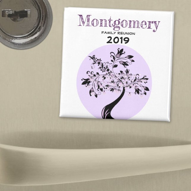 Family Reunion Modern Purple Tree Memento Magnet (Family reunion keepsake magnet. )