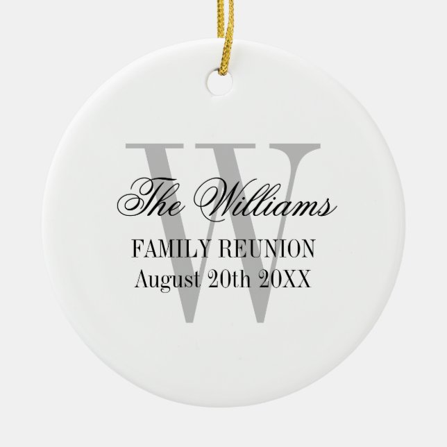 Family reunion monogram Christmas tree ornament (Front)