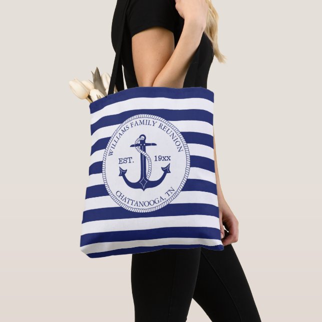 Family Reunion Monogram Nautical Anchor Tote Bag (Close Up)