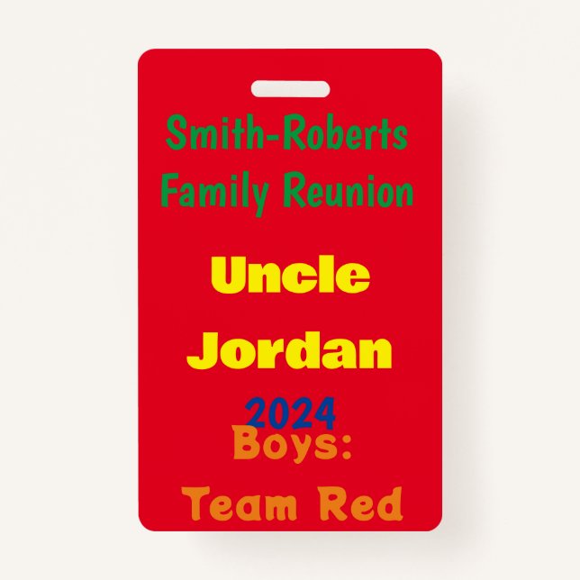 Family Reunion Name Card  Badge (Front)