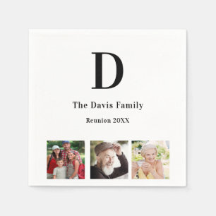 Family reunion name white photo collage napkin