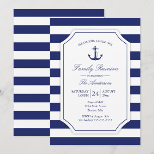 Family Reunion Nautical Anchor Blue Stripes Invitation