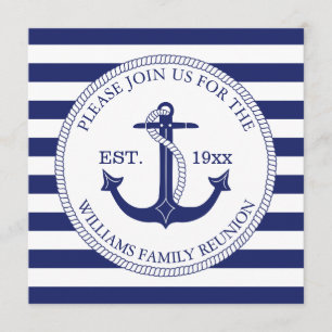 Family Reunion Nautical Anchor Blue Stripes Invitation