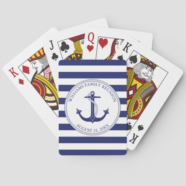 Family Reunion Nautical Anchor Monogram Name Playing Cards (Back)