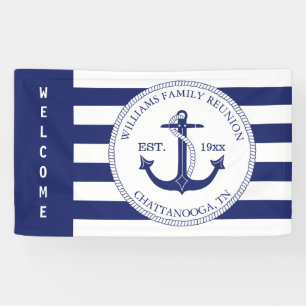 Family Reunion Nautical Anchor Striped Welcome Banner