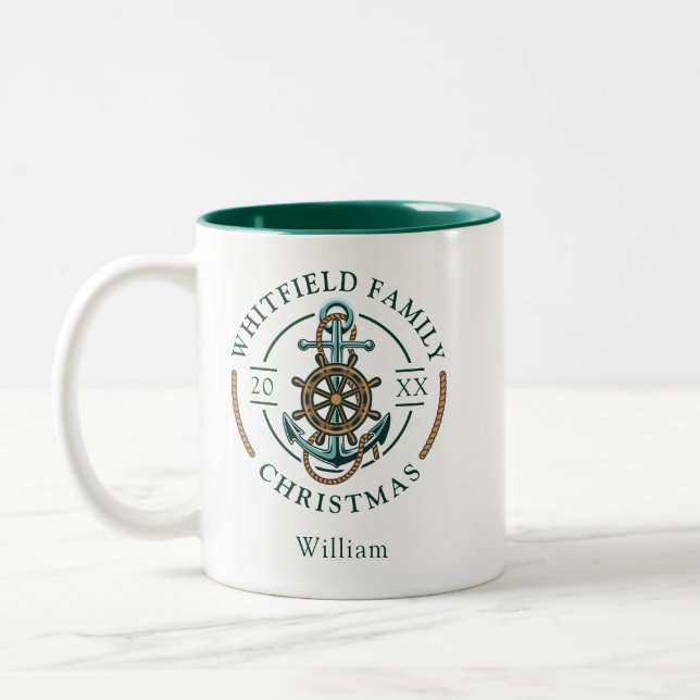 Family Reunion Nautical Christmas Holidays Two-Tone Coffee Mug (Left)