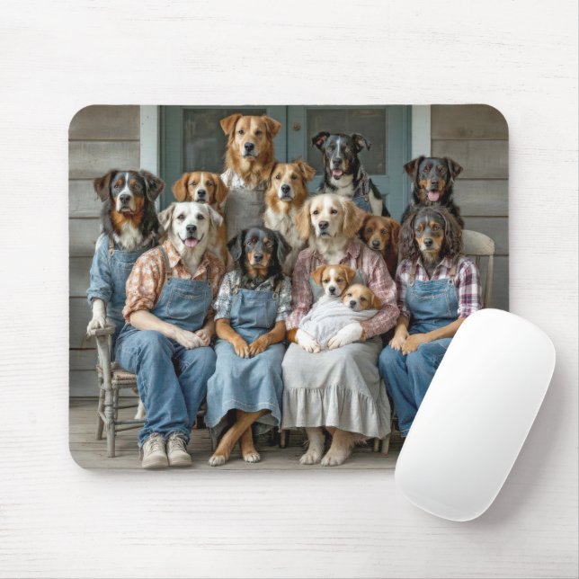Family Reunion of Dogs On Farmhouse Porch Mouse Pad (With Mouse)