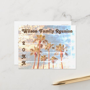 Family Reunion Palm Trees Faded Photo Style Invite Postcard