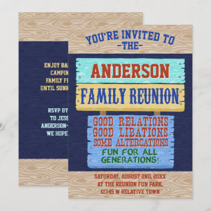 Family Reunion Party Funny Wooden Sign   Add Name Invitation