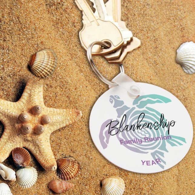 Family Reunion Pastel Tribal Turtle Keepsake Keychain (Keep memories fresh throughout the year with this personalized tropical family reunion  keychain. )