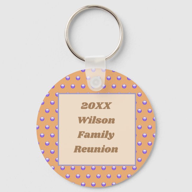 Family Reunion Peach and Blue Polka Dot Pattern Keychain (Front)