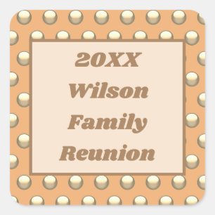 Family Reunion Peach and Gold Polka Dot Pattern Square Sticker