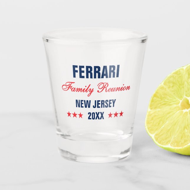 Family Reunion Personalized Typography Keepsake Shot Glass (Front)