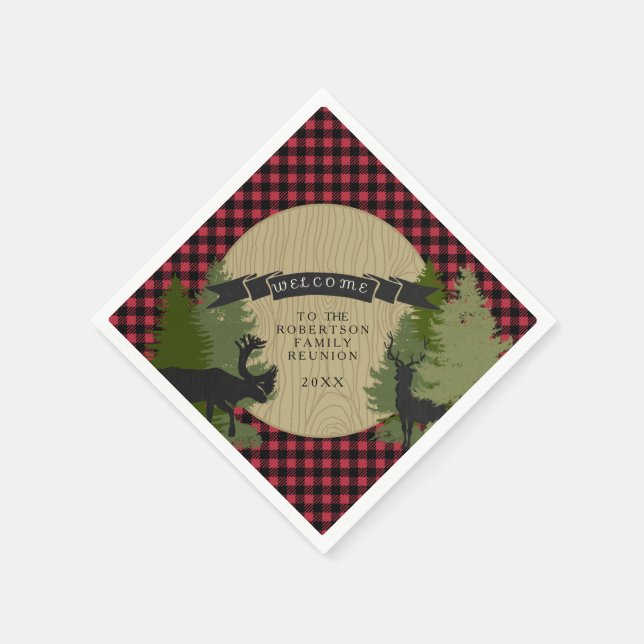 Family Reunion Picnic Deer Antlers Moose Tree Napkin (Corner)