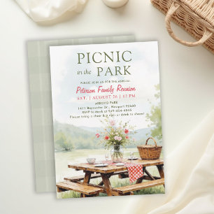 Family Reunion Picnic Elegant Watercolor Art Green Invitation