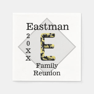Family Reunion Picnic Gold Black Letter E Monogram Napkin