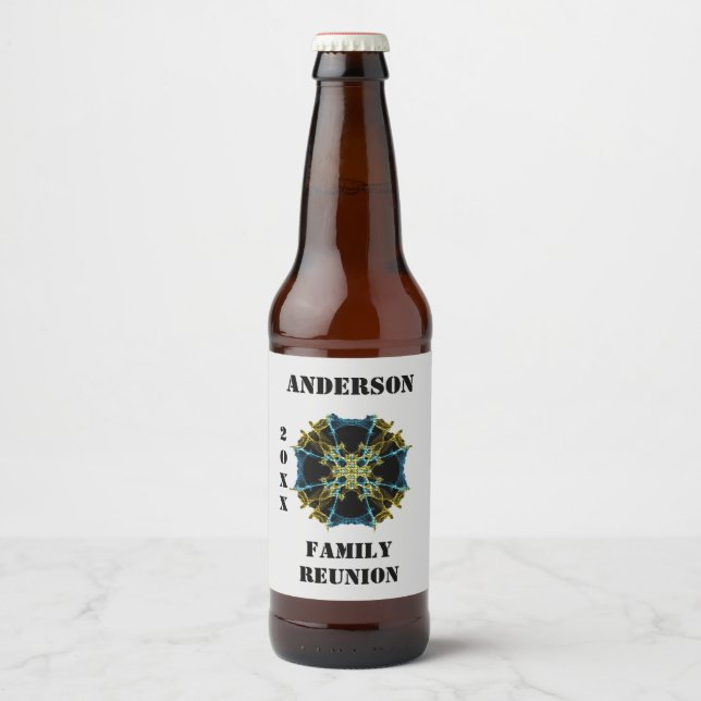 Family Reunion Picnic Space Celestial Kaleidoscope Beer Bottle Label (Front)