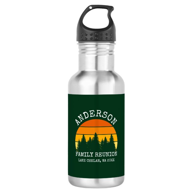 Family Reunion Pine Trees Sunset Green 532 Ml Water Bottle (Front)