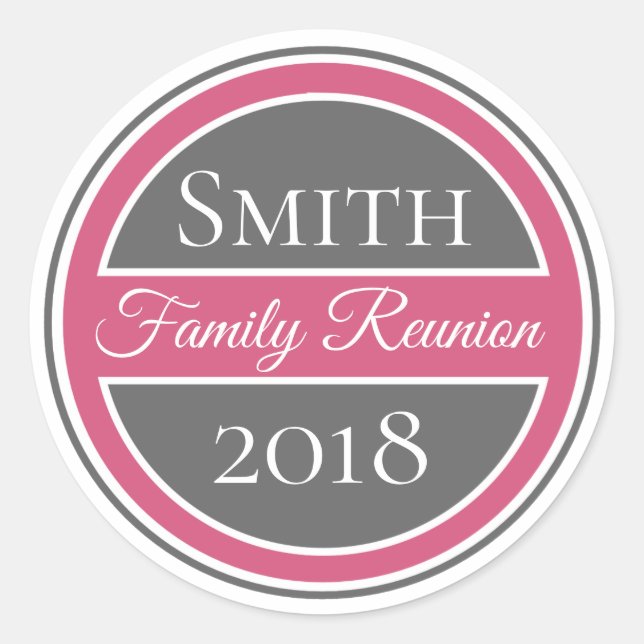 Family Reunion Pink Badge Classic Round Sticker (Front)