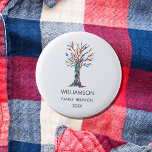Family Reunion Rainbow Family 2 Inch Round Button<br><div class="desc">Give these stylish Family Reunion buttons as keepsakes at your family party. They feature a family tree in the colours of the rainbow. Customize them it with your family name and the year. This unique design is a print of my Family Tree mosaic which was made from tiny pieces of...</div>