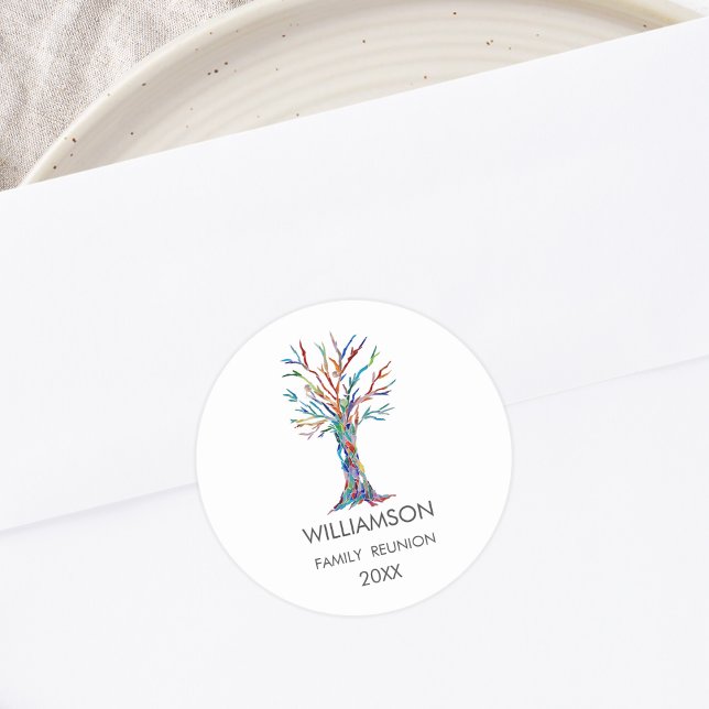 Family Reunion Rainbow Family Tree Classic Round Sticker (Creator Uploaded)