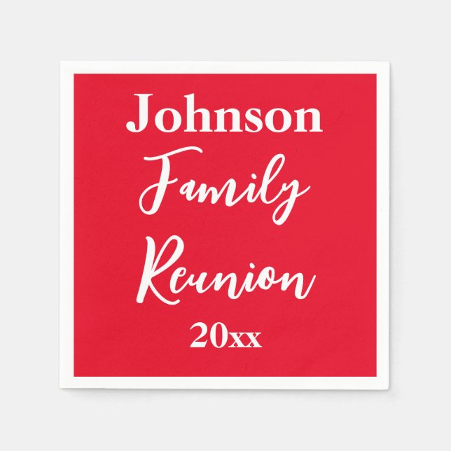 Family Reunion Red and White Name Year Template Napkin (Front)
