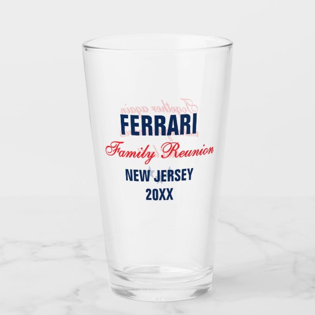 Family Reunion Red Navy Blue Personalized Glass (Front)
