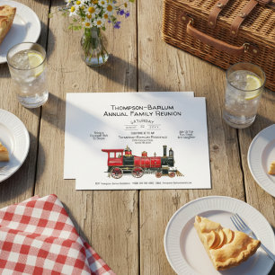 Family Reunion Red Train Invitation Postcard
