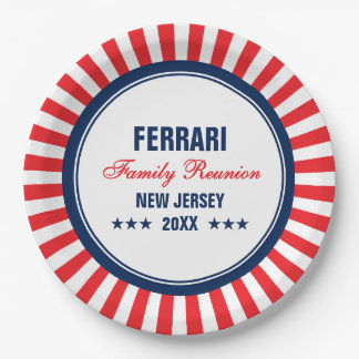 Family Reunion Red White Blue Personalized Paper Plate