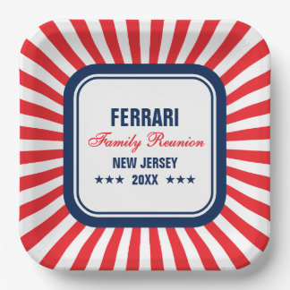 Family Reunion Red White Blue Personalized Paper Plate
