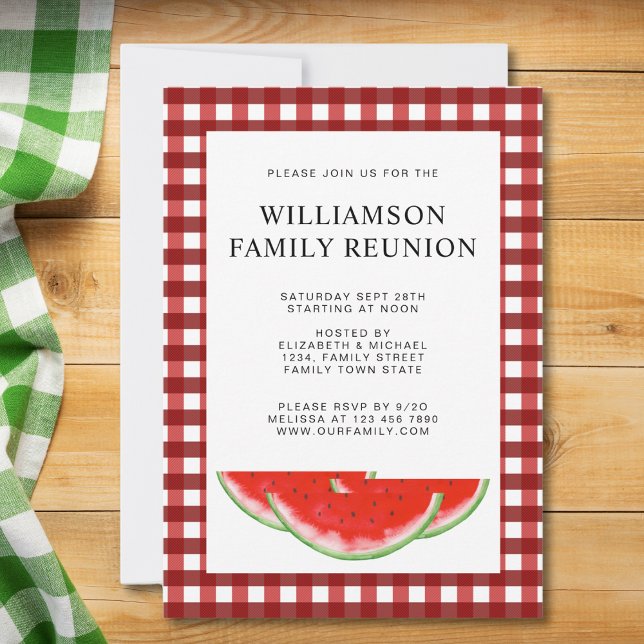 Family Reunion Red White Buffalo Check Watermelon Invitation (Creator Uploaded)