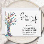 Family Reunion Save The Date<br><div class="desc">Ask your family to save the date for your Family Reunion with this stylish and colourful announcement card.
It features a family tree in the colours of the rainbow.
Easily customizable.
Original Mosaic & Watercolor © Michele Davies.</div>