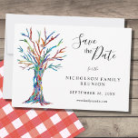 Family Reunion Save The Date Announcement Postcard<br><div class="desc">Family Reunion Save The Date Announcement Postcard. Ask your family to save the date for your Family Reunion with this stylish postcard. It features a family tree in the colours of the rainbow on a white background. There are templates for you to customize with your family name and your details....</div>