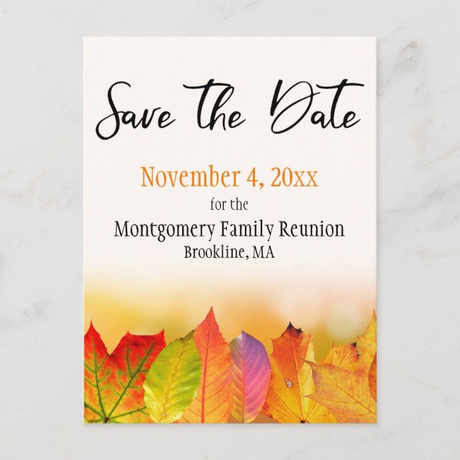 Family Reunion Save The Date Autumn Leaf Border Announcement Postcard (Front)