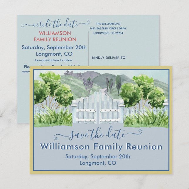 Family Reunion Save the Date Countryside QR Code  Announcement Postcard (Front/Back)