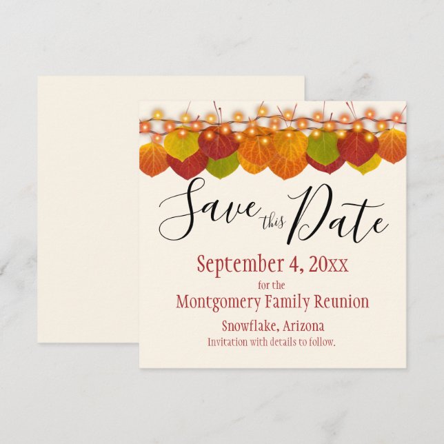 Family Reunion Save The Date Fall Aspen Leaves (Front/Back)