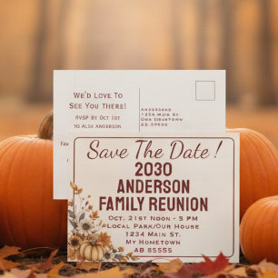 Family Reunion Save The Date Fall Floral Potluck Holiday Postcard