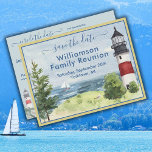 Family Reunion Save the Date Lighthouse QR Code Announcement Postcard<br><div class="desc">Charming watercolor card announcing the Family Reunion with this Save the Date postcard.  Information on the back to include reunion website and website QR code,  if desired.  Any special requests or design questions,  just send a chat or an email to charmdesignstudio@rcn.com and we'll be delighted to assist.</div>