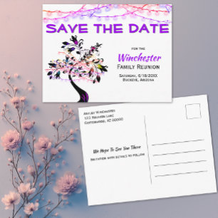 Family Reunion Save The Date Purple Lights Tree Announcement Postcard