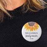 Family Reunion Souvenir 2 Inch Round Button<br><div class="desc">This sunflower family reunion button makes a lovely keepsake for your family get-together.
Easily customizable. 
Use the Customize Further option to change the text size,  style,  or colour.
Because we create our own artwork you won't find this exact image from other designers. 
Original Watercolor © Michele Davies.</div>