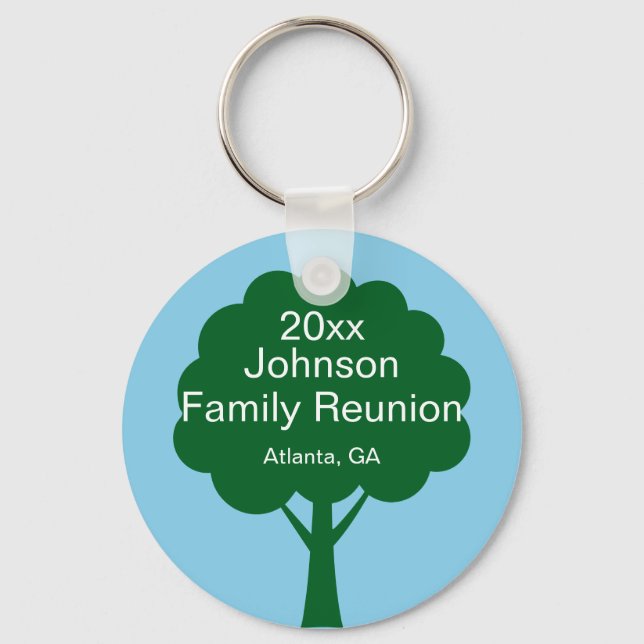 Family Reunion Souvenir with Name, Tree & Year Keychain (Front)