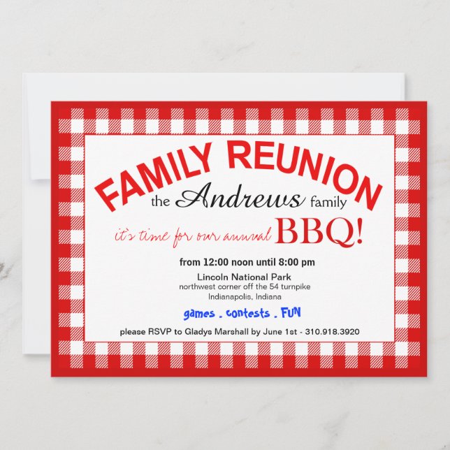 Family Reunion Summer BBQ Picnic Invitation (Front)