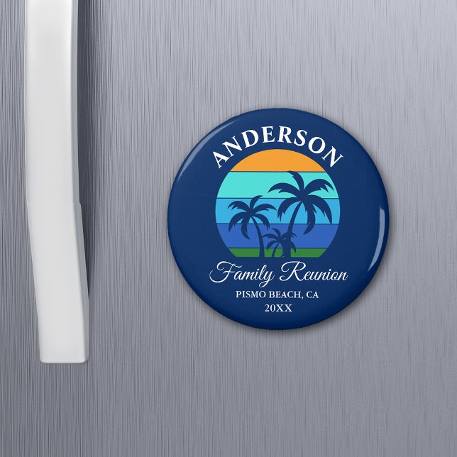 Family Reunion Summer Beach Palm Trees Blue Magnet (Customize to change text size, text style or background color.)