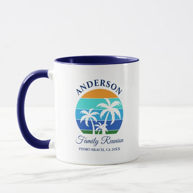 Family Reunion Summer Beach Palm Trees Blue Mug (Left)