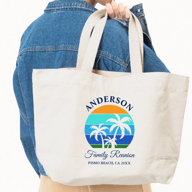 Family Reunion Summer Beach Palm Trees Large Tote Bag (Choose from several styles and sizes.)