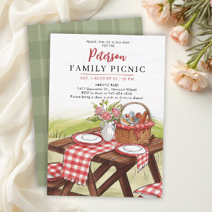 Family Reunion Summer Picnic Watercolor Ink Art Invitation