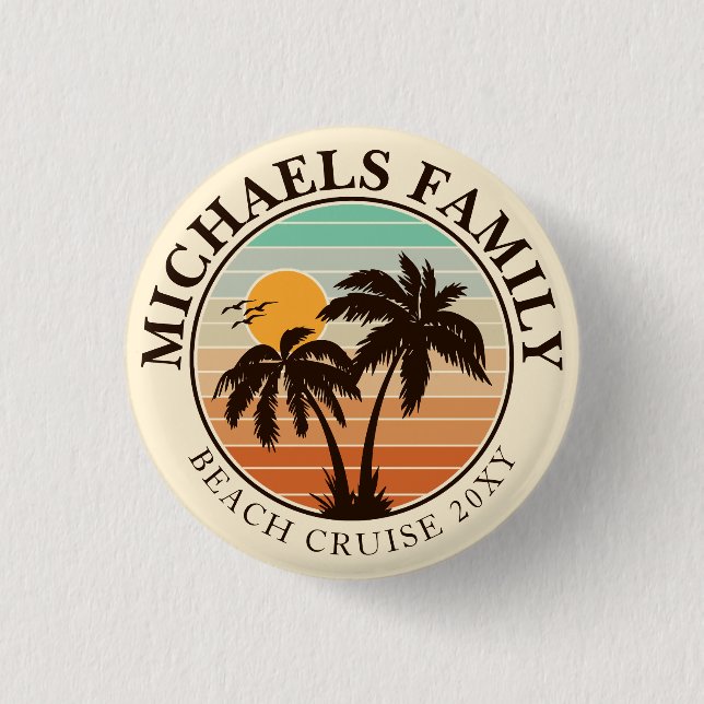 Family Reunion Summer Sunset Beach Palm Trees 60s 1 Inch Round Button (Front)