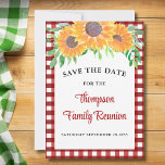 Family Reunion Sunflower Save The Date<br><div class="desc">Are you planning a family reunion?
Let your family know the reunion date with these charming Save The Date cards. 
They are decorated with watercolor sunflowers and foliage on a red check background.
Easily customizable.
Original Watercolor © Michele Davies.</div>